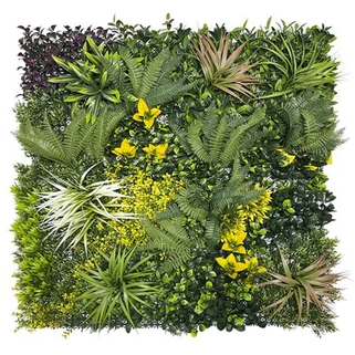 꽃이 있는 인공 녹색 벽